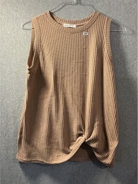 Miholl Taupe Waffle Knit Twist Front Sleeveless Top XL